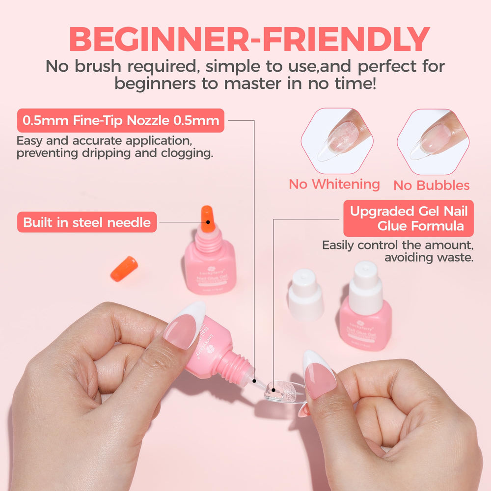 Luckyfairy strong bond gel glue suited for press-on nail tips and tips attachment.