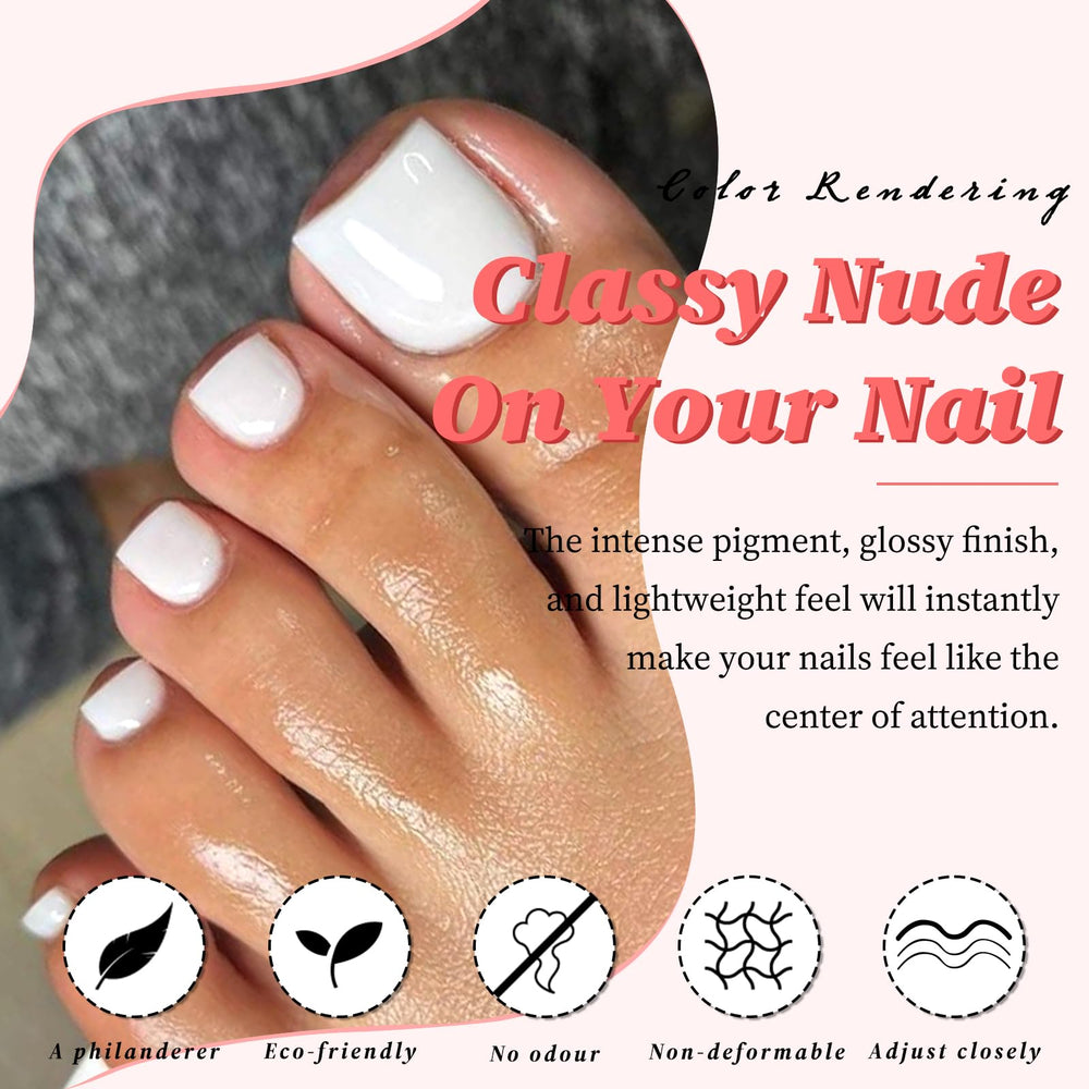 LuckForever white short-square toenails for natural-looking toes and easy DIY mani