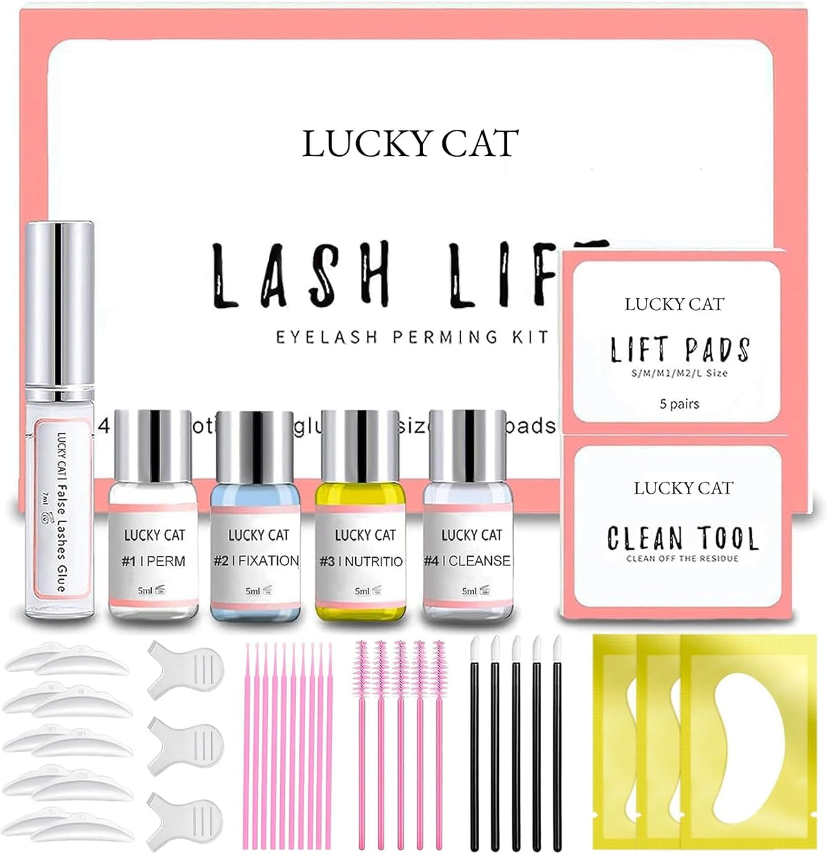 LUCKY CAT lash lift kit box shows at-home salon solution