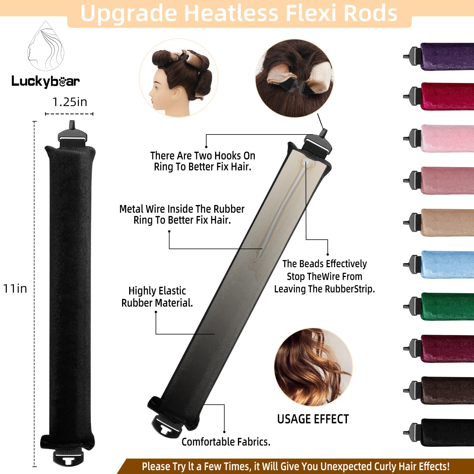 Luckybear jumbo flexi rods with velvet finish delivering long-lasting curls for all hair types.