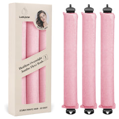 Luckybear jumbo heatless curler set with pink satin rods for overnight curls
