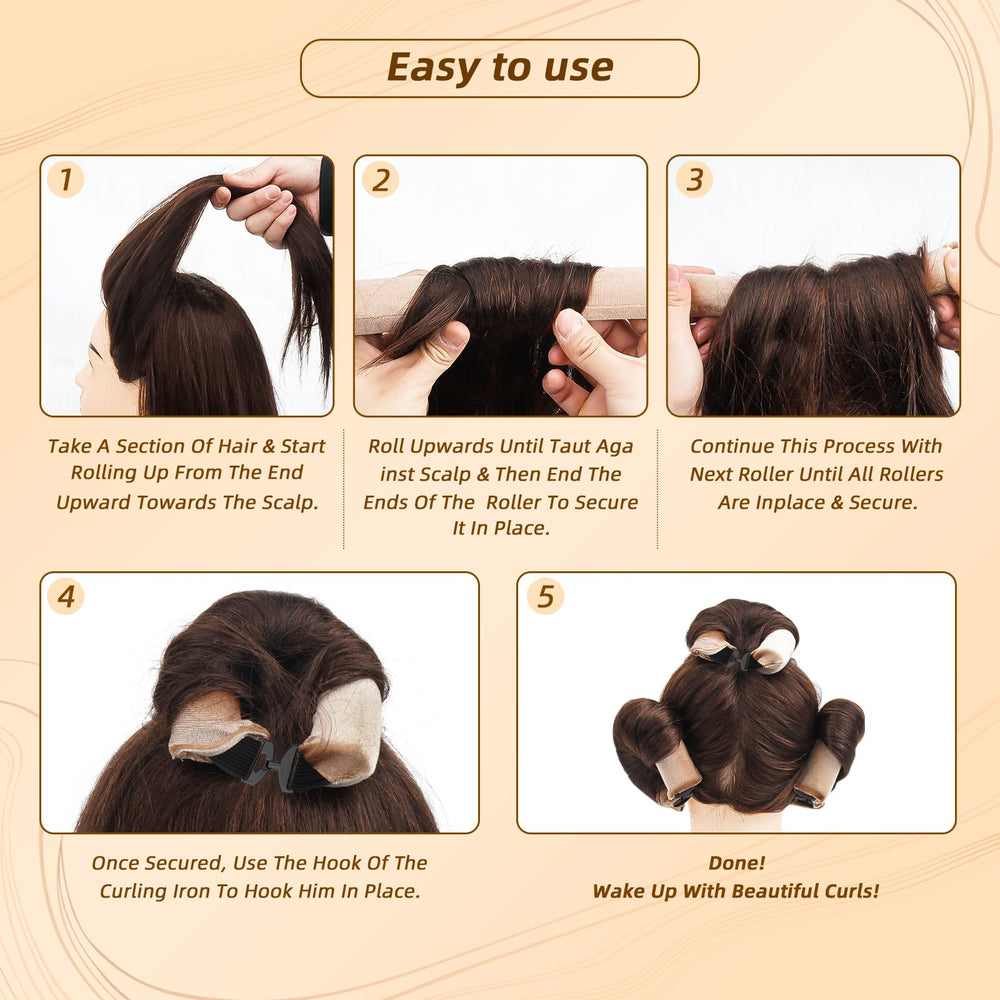 Luckybear packaging showing durable, velvet-wrapped, heatless curling rods