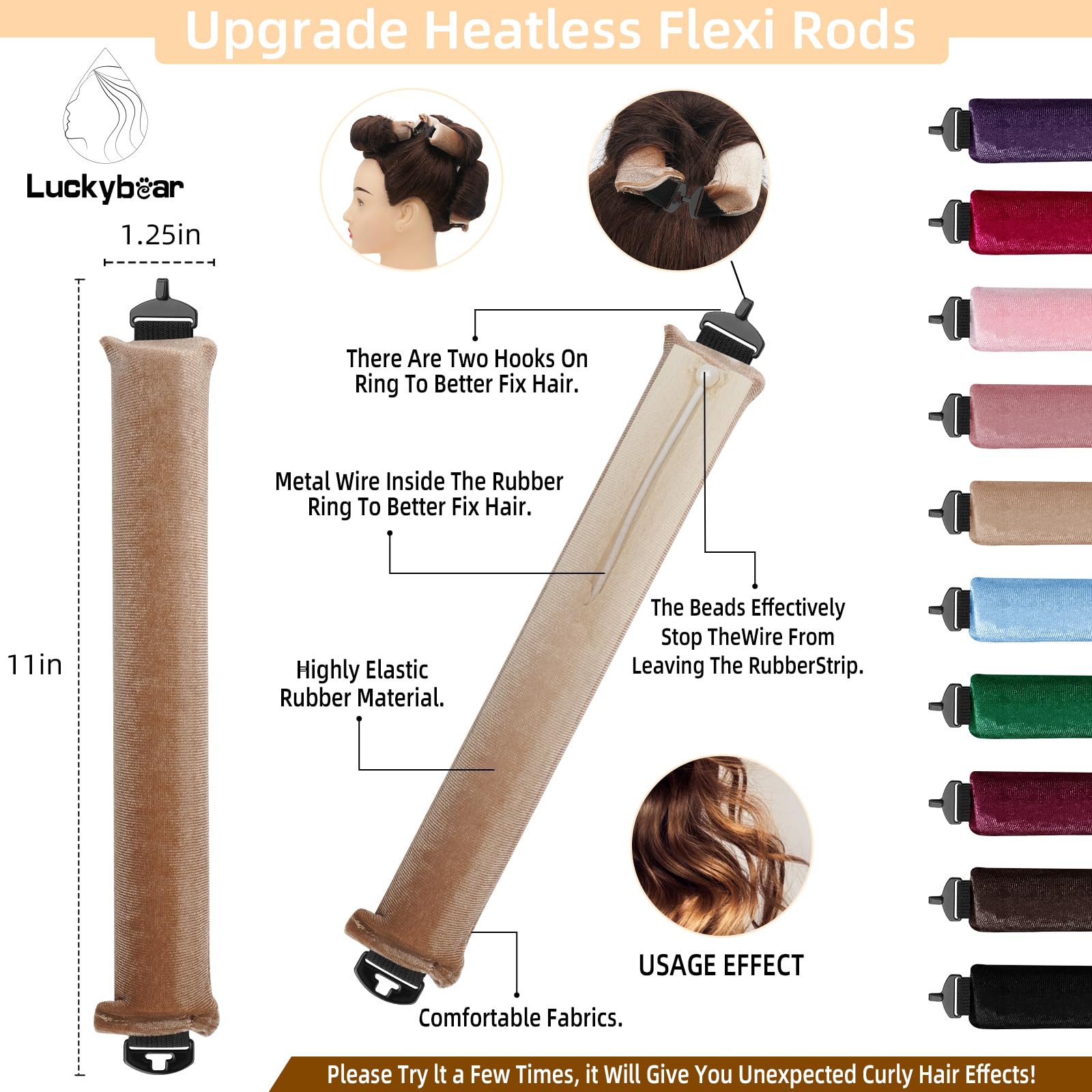 Luckybear velvet satin wrap rod provides soft, comfortable sleep for lasting curls.