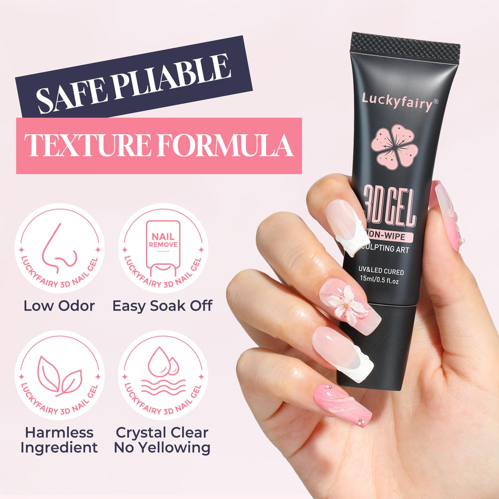 Luckyfairy 3D Gel Nail Art, uso seguro y suave, apto para distintas uñas.