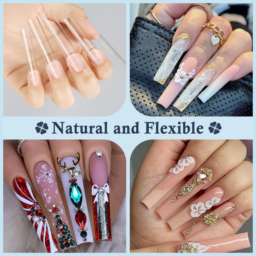 Luckyfairy long square tips with no C curve for natural, easy shaping.