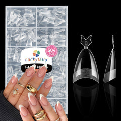 Luckyfairy Almond Nail Tips half-cover 504pcs for quick salon-ready nails at home.