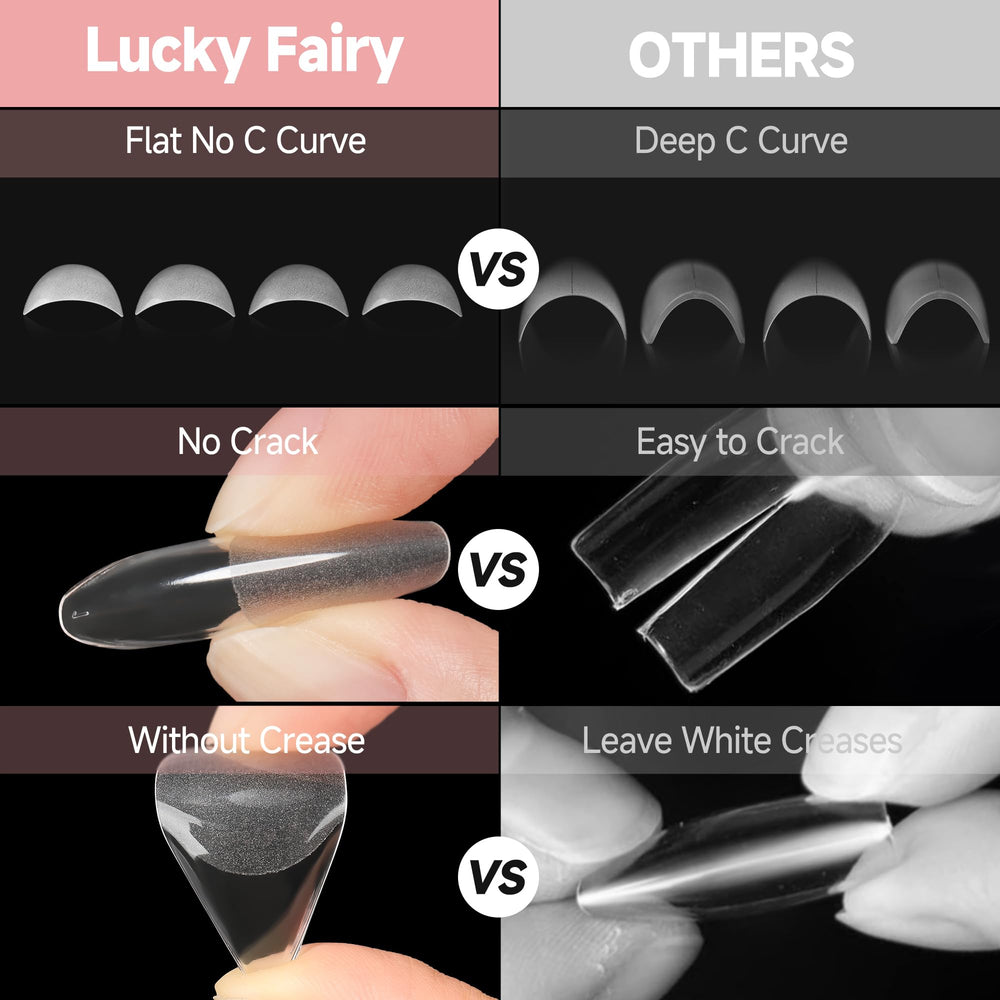 Luckyfairy almond stiletto nail tips ideal for long-lasting extensions.