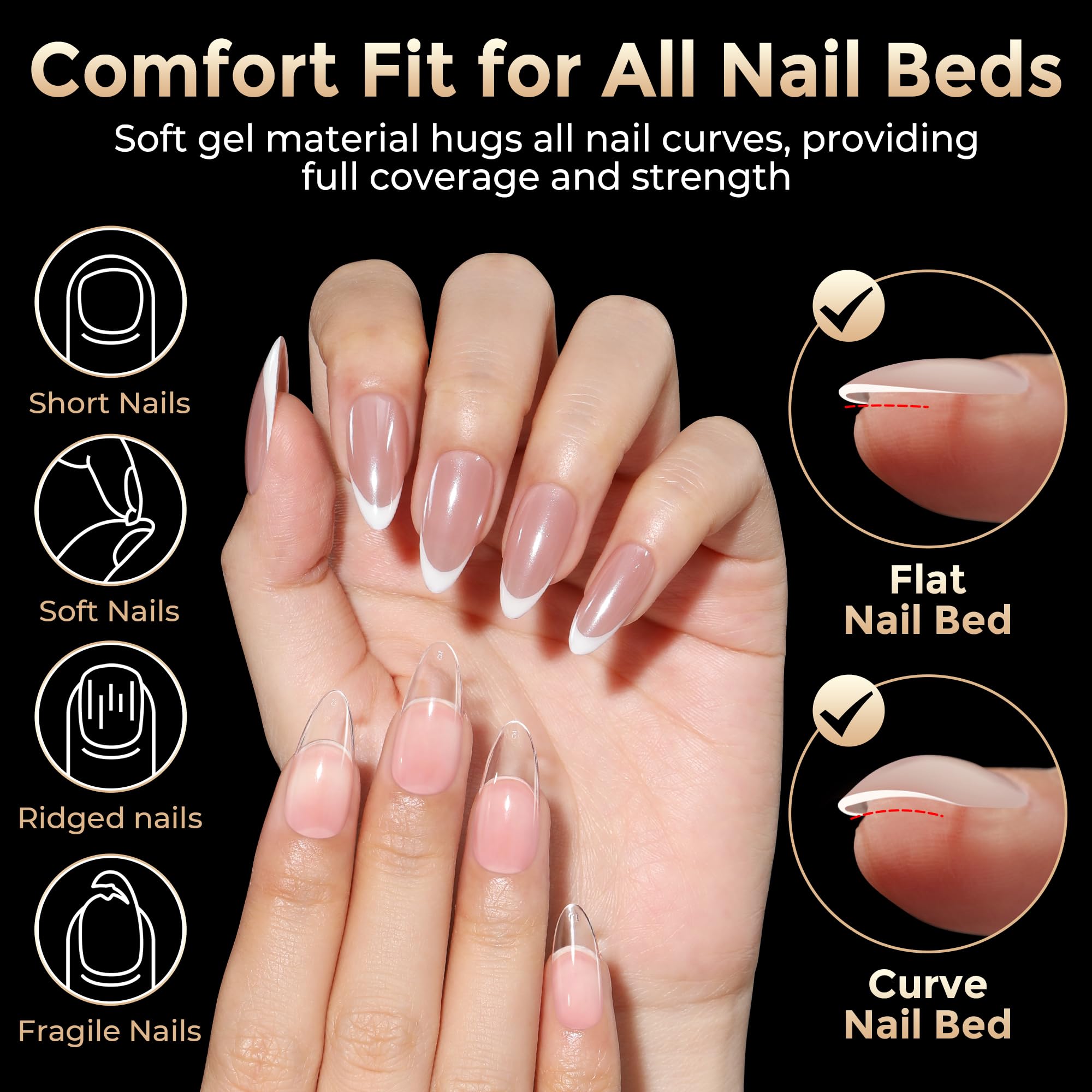 Luckyfairy almond tips with thick front and shallow back for natural wear