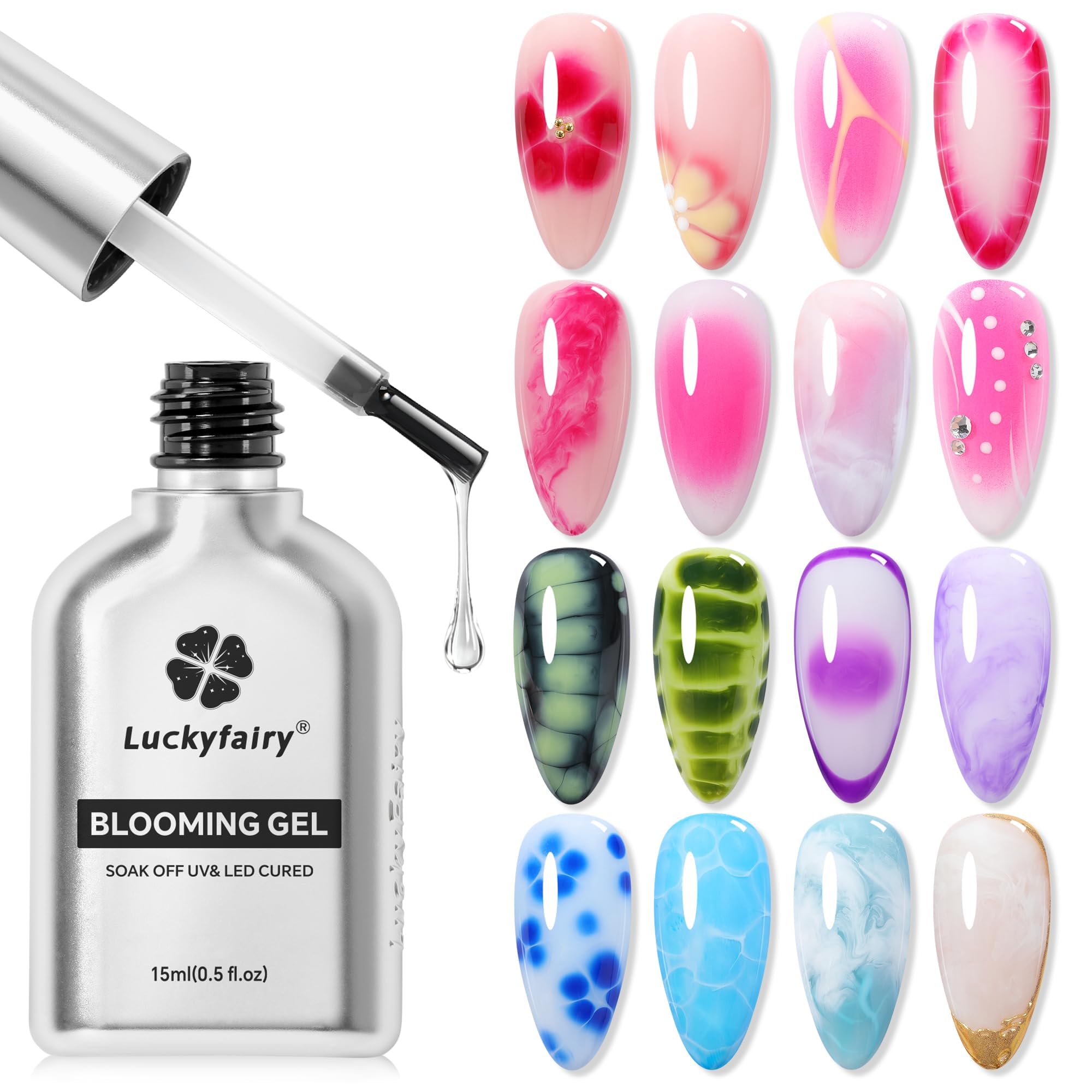 Luckyfairy Blooming Gel Clear bottle ready for easy bloom effects on nails.