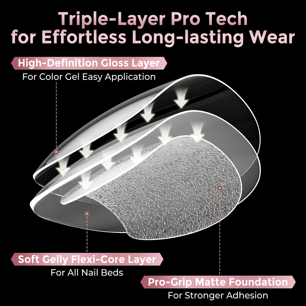 Luckyfairy clear short almond tips back-end thin curve for natural wear.