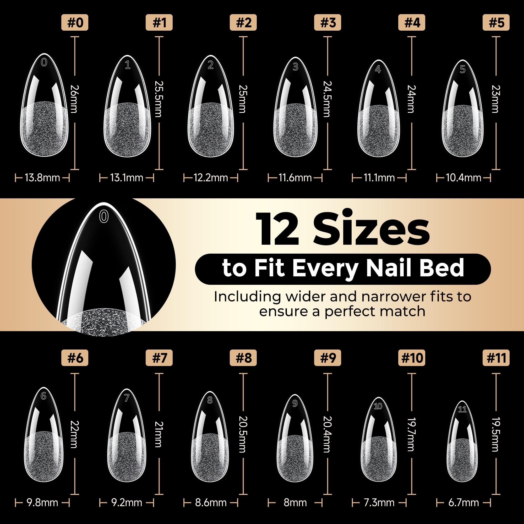 Luckyfairy clear almond tips offer bright clarity for precise shaping
