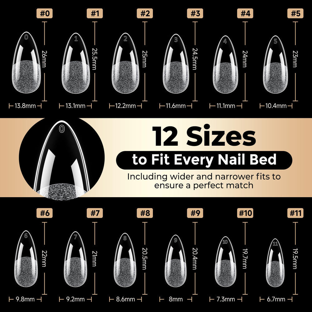 Luckyfairy clear almond tips offer bright clarity for precise shaping
