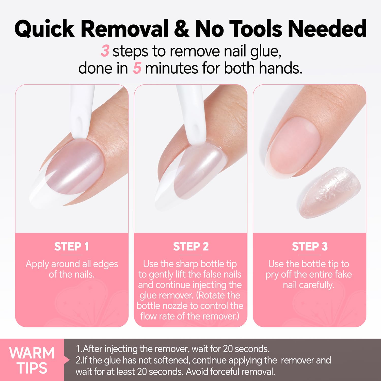 Luckyfairy versatile remover works on glue, strips, and regular polish for fast results