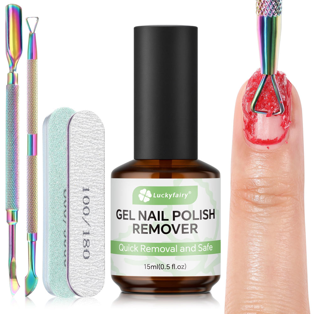 Luckyfairy gel polish remover kit contents laid out for easy home use.