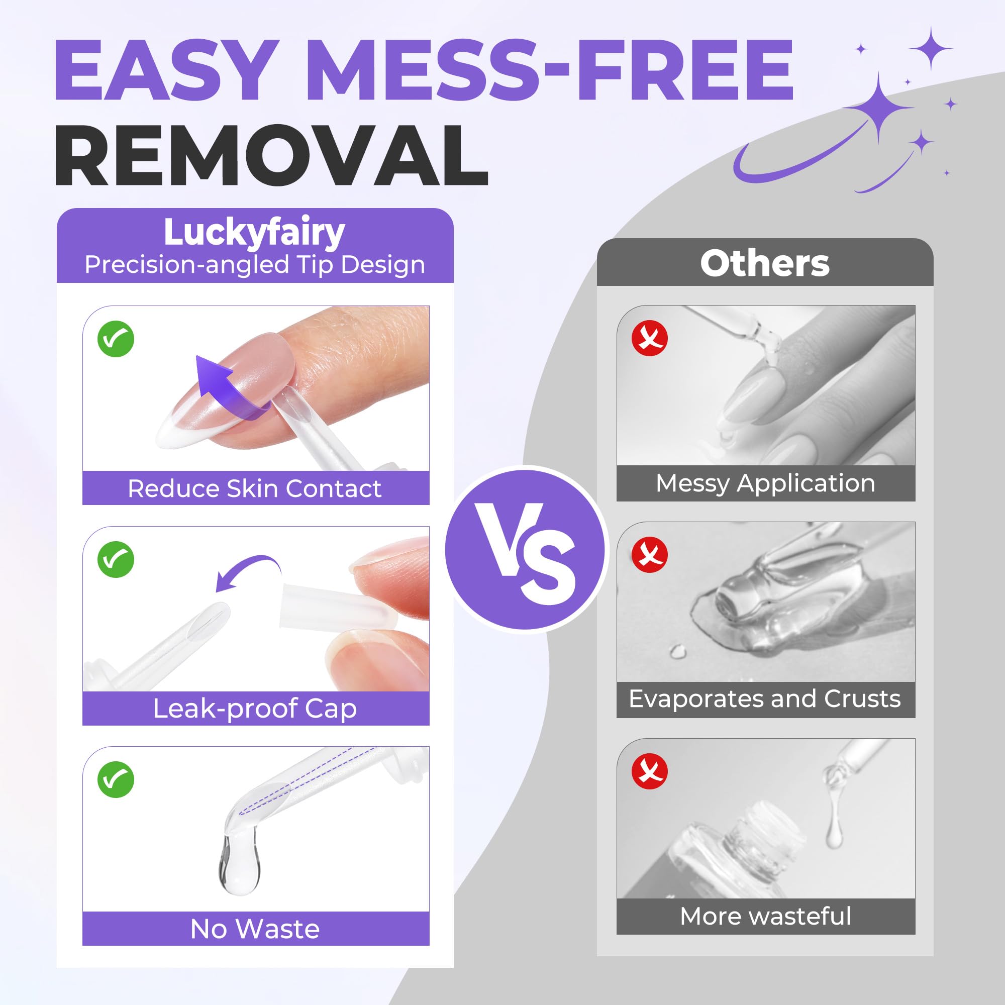 Luckyfairy remover for press-on nails cleans glue residue.