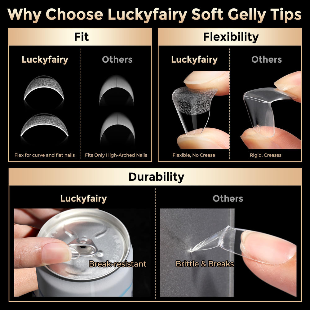 Luckyfairy matte-finish tips reduce glare for natural looks.