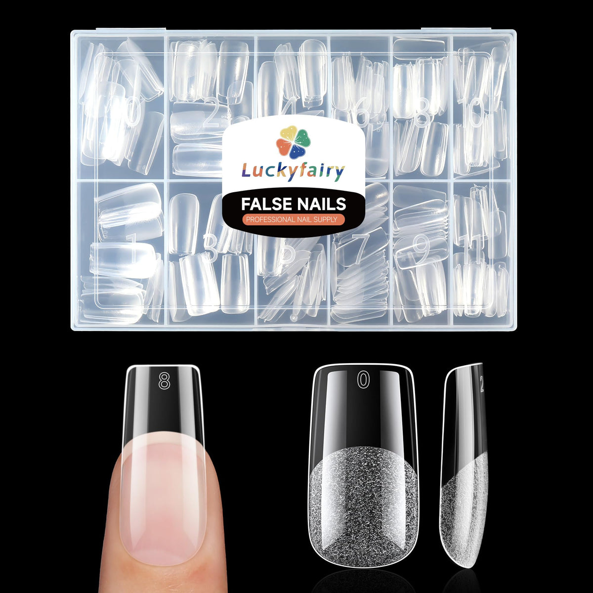 Luckyfairy medium square tips packaged for at-home manicure convenience.
