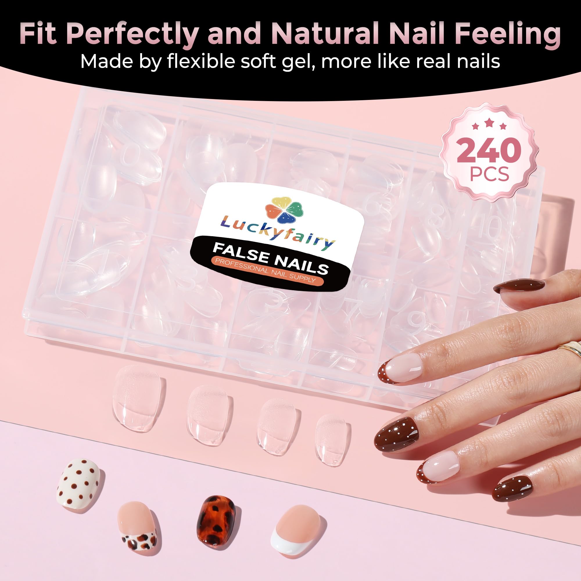 Luckyfairy versatile tips work with gel, acrylic, dip powder, and more