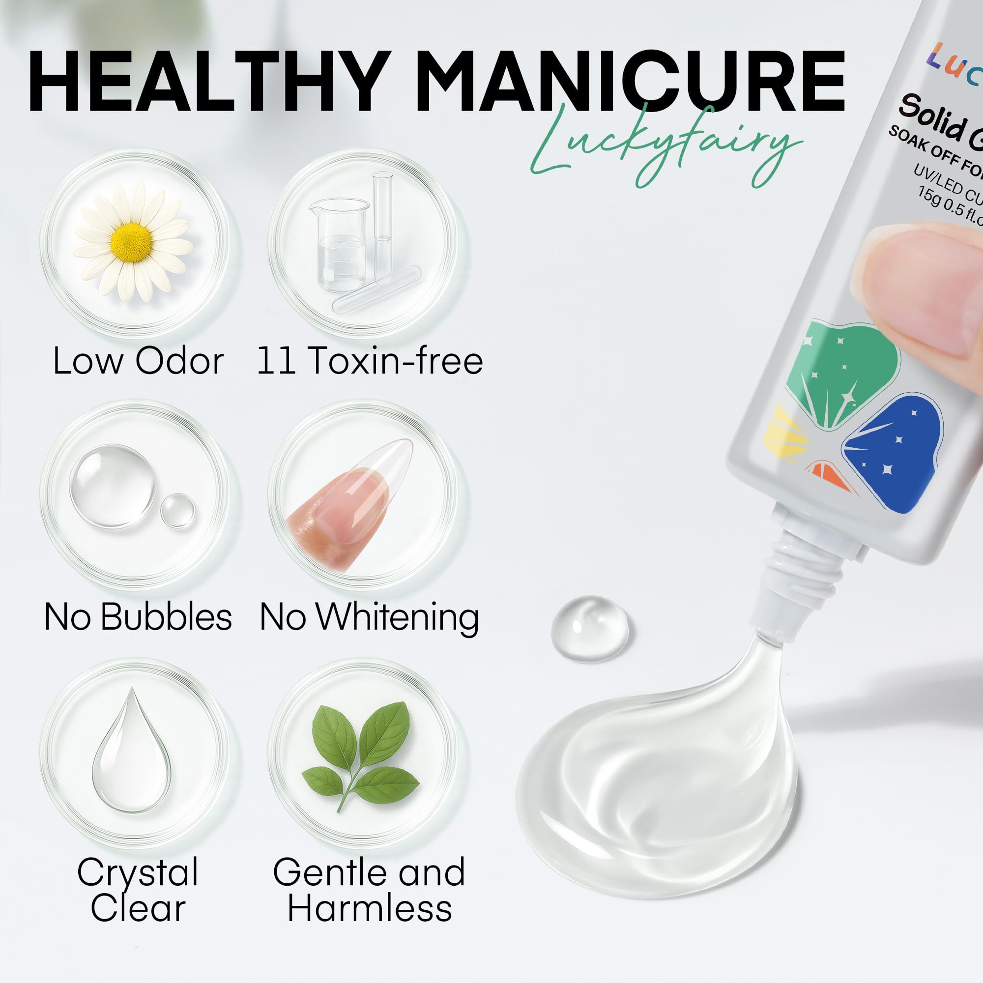 Luckyfairy Nail Glue Gel works with clear and acrylic tips