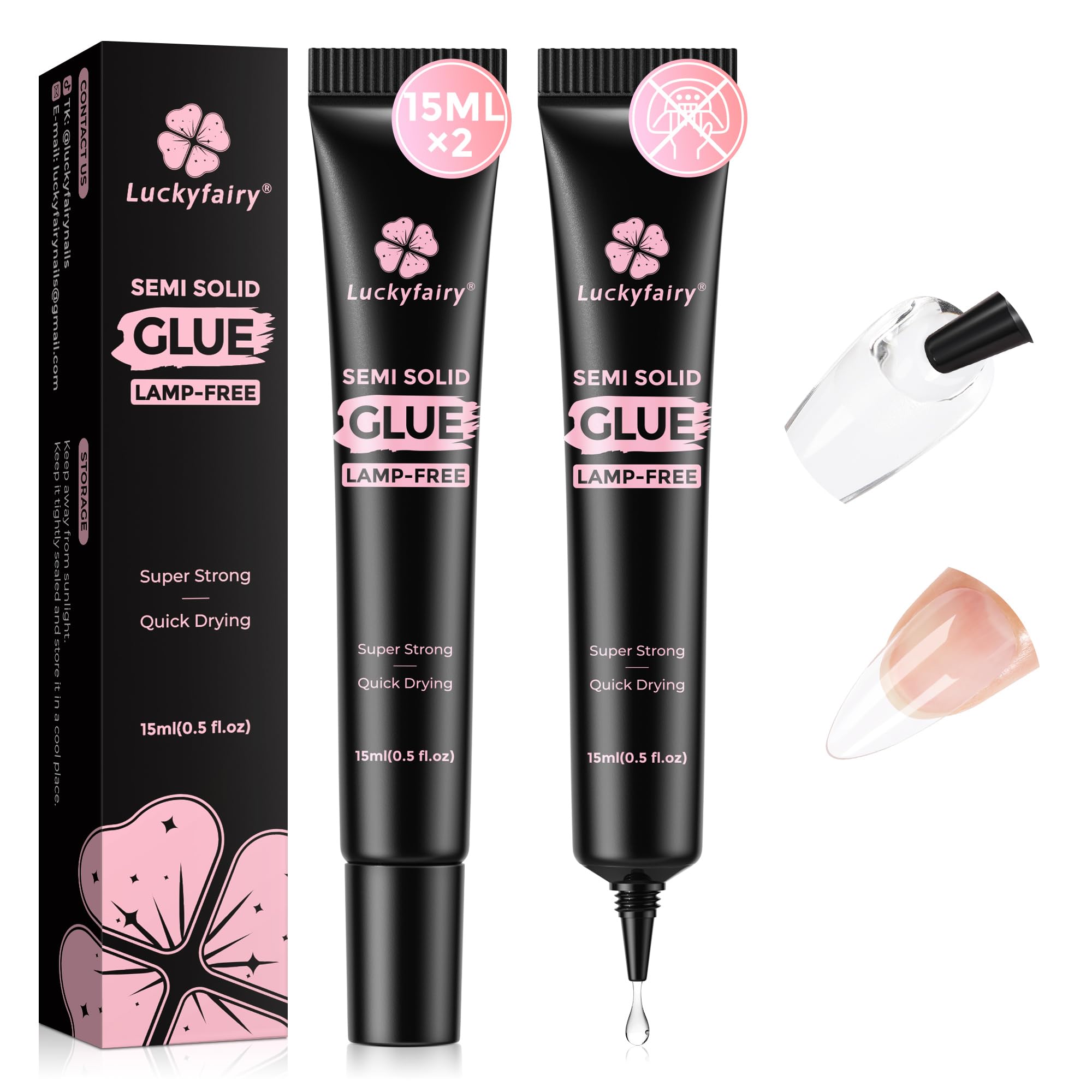 Luckyfairy nail glue bottle pour enables precise, mess-free press-on application.
