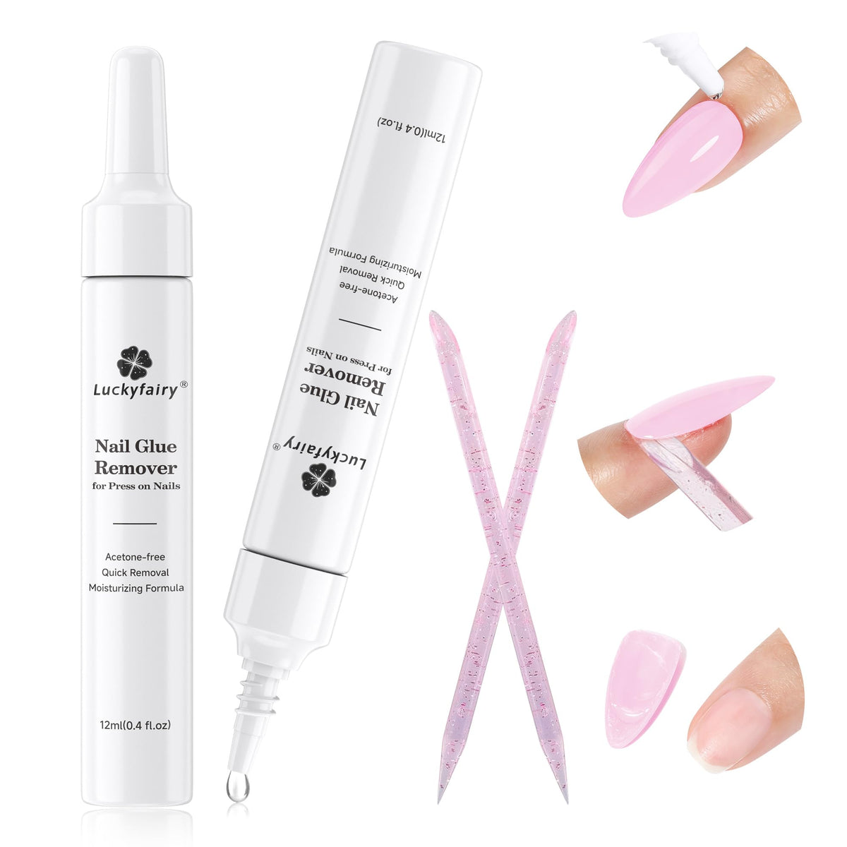 Luckyfairy nail glue remover cap close-up, quick gentle removal demonstrated