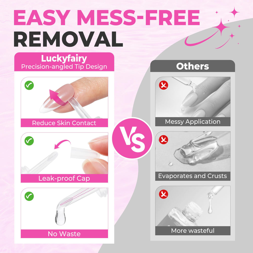 Luckyfairy remover works fast, dissolving glue for quick nail changes.