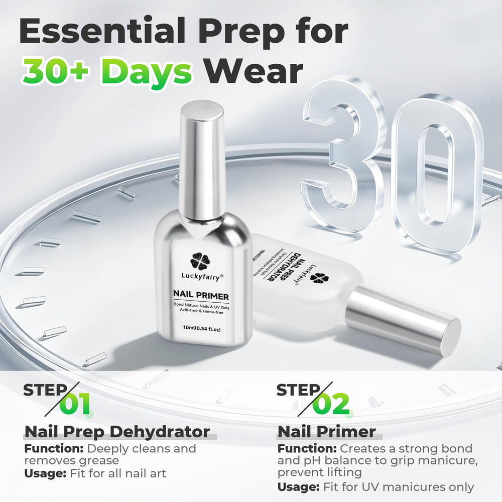 Luckyfairy Nail Primer bottle showing acid-free formula for strong bonding.