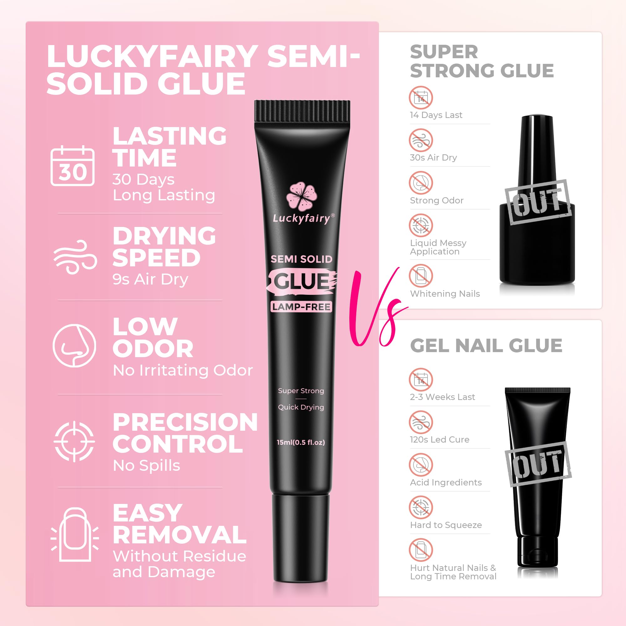 Luckyfairy non-yellowing formula maintains a natural-looking manicure.