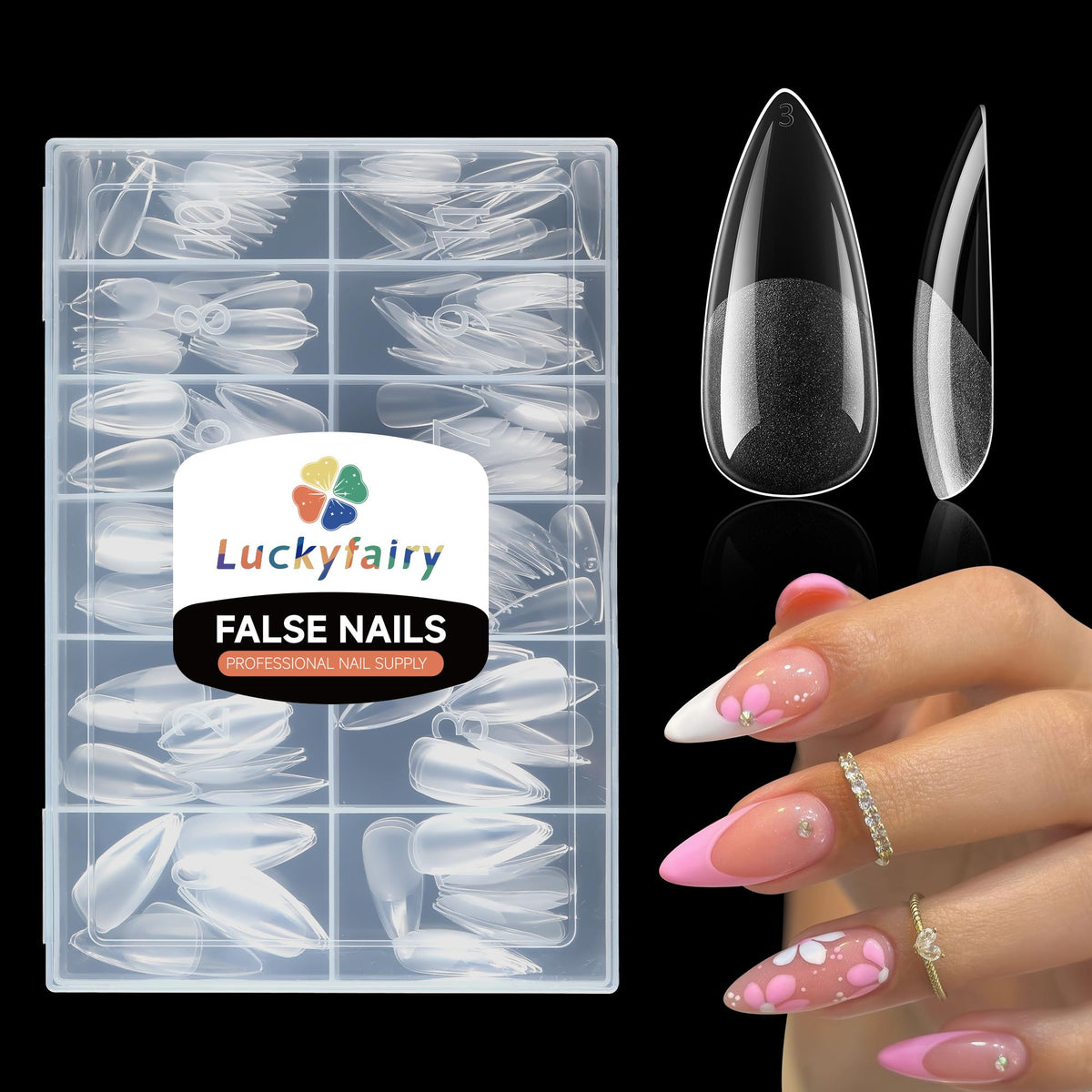 Luckyfairy pre-buffed full-cover nail tips for quick salon-ready application.