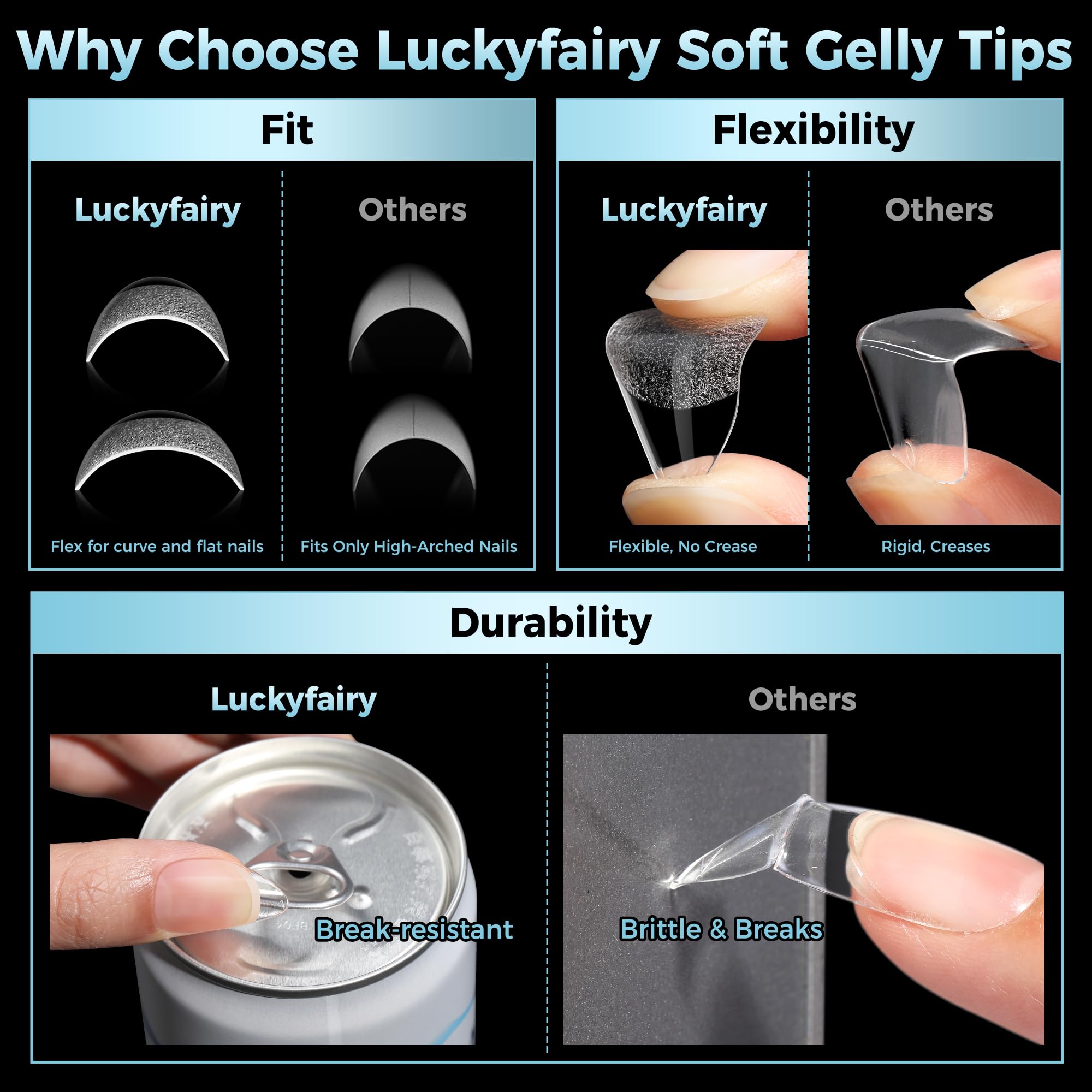 Luckyfairy pre etched almond tips for quick, natural-looking extensions.
