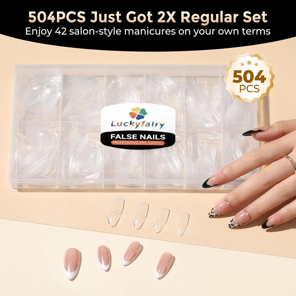 Luckyfairy pre-shaped almond tips require no filing for DIY manicures