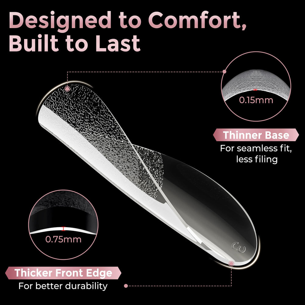 Luckyfairy pre-shaped tips save time by reducing filing steps.