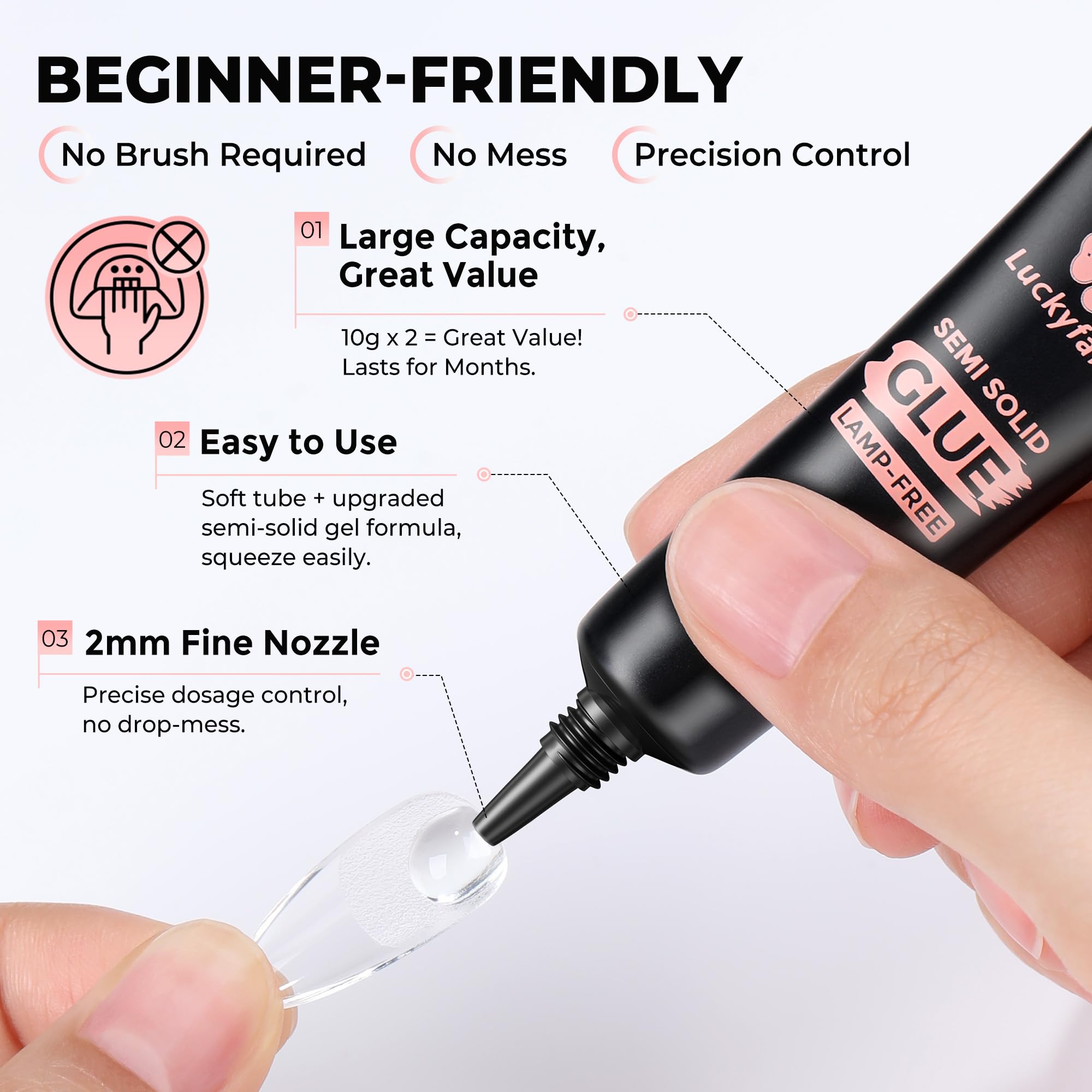 Luckyfairy glue works with press-on nails, tips, and nail art designs