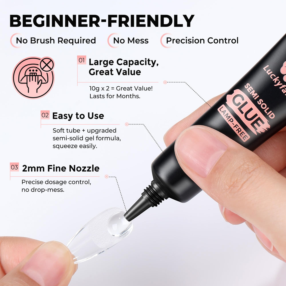 Luckyfairy glue works with press-on nails, tips, and nail art designs