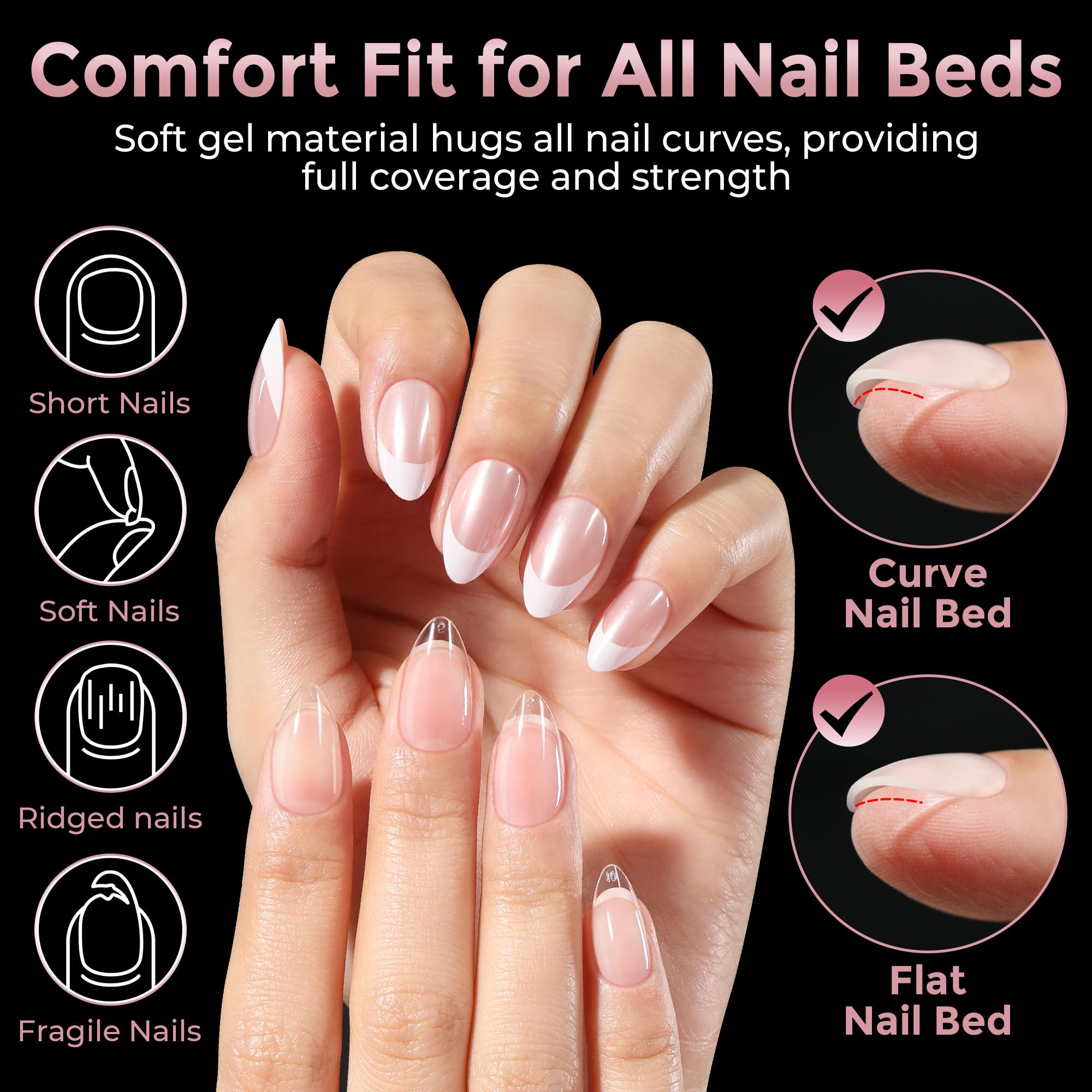 Luckyfairy soft gel tips with foldable clear material for easy pressing.
