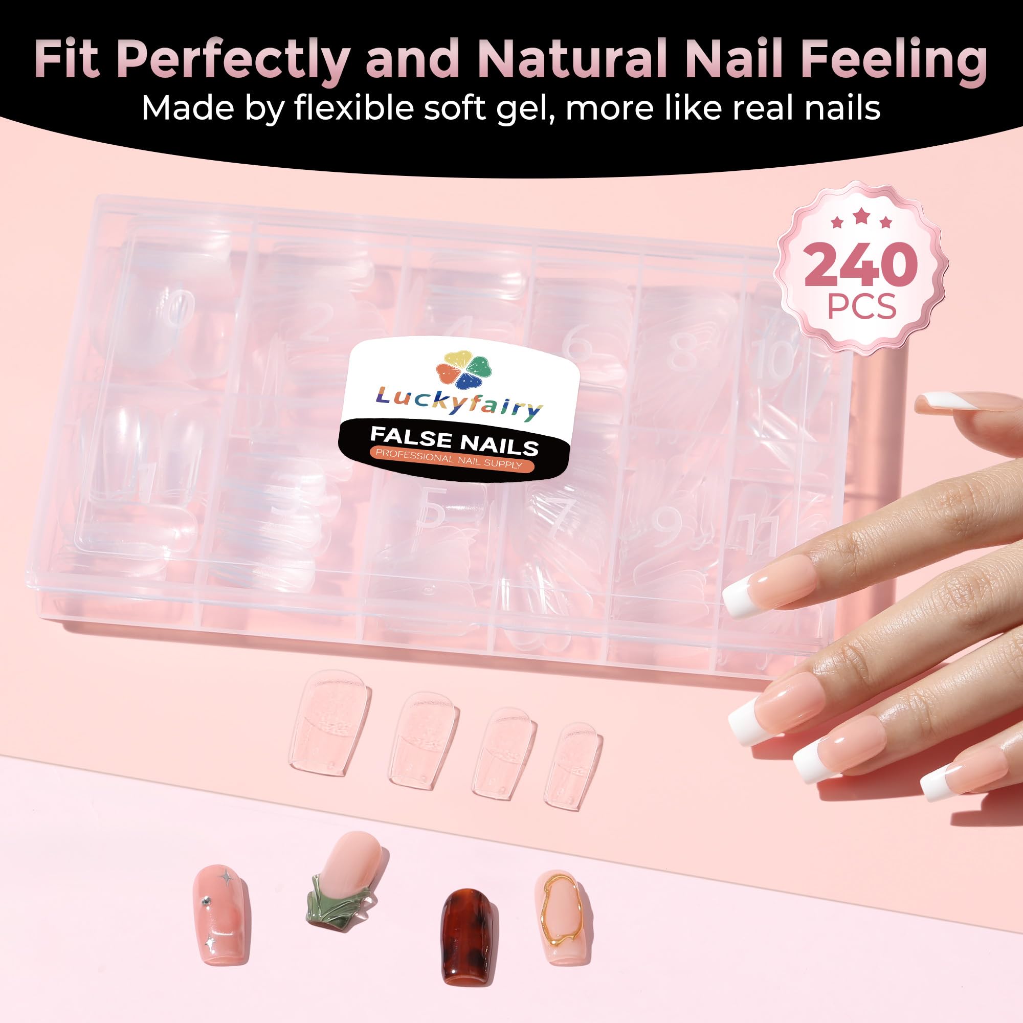 Luckyfairy soft gel tips foldable material enables easy pressing and bending.