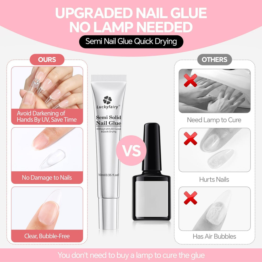 Luckyfairy solid nail glue 10g long-wear formula resists chips and peeling.