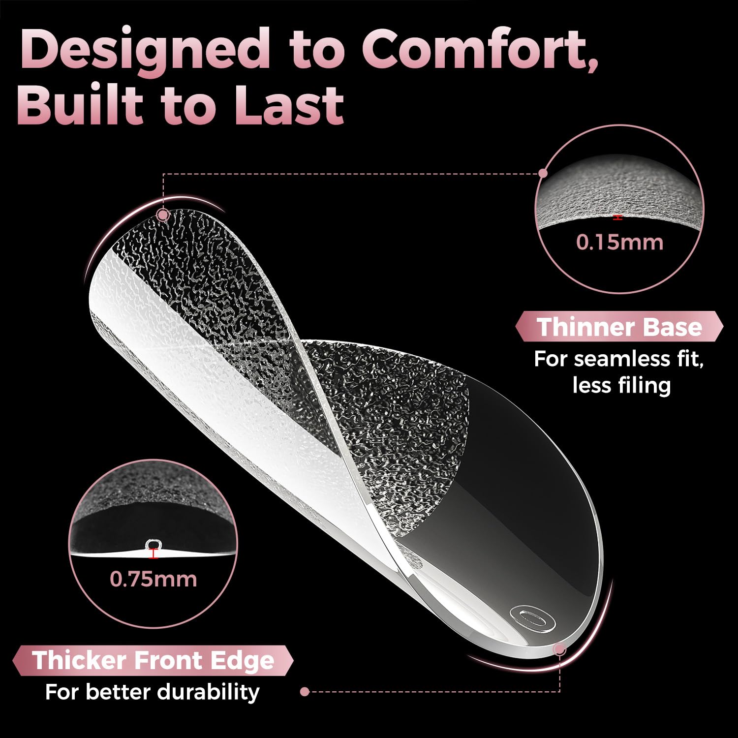 Luckyfairy pre shaped tips with thick front and thin back for comfort.