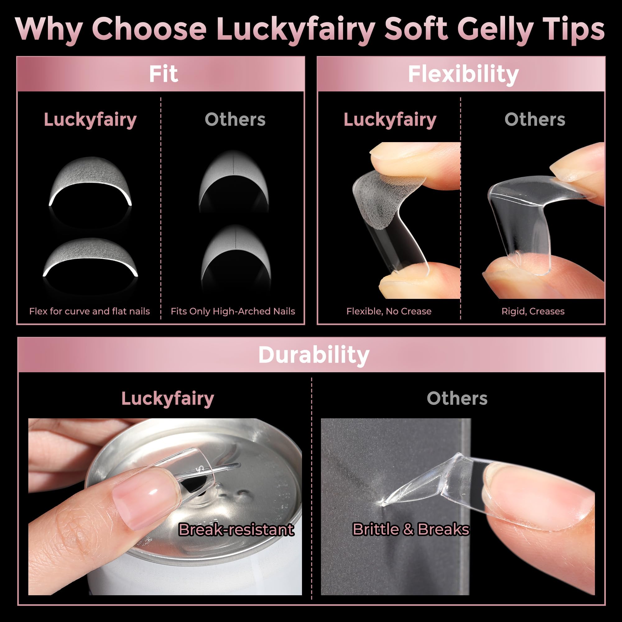 Luckyfairy tips with glue ensure durable adhesion for extensions.