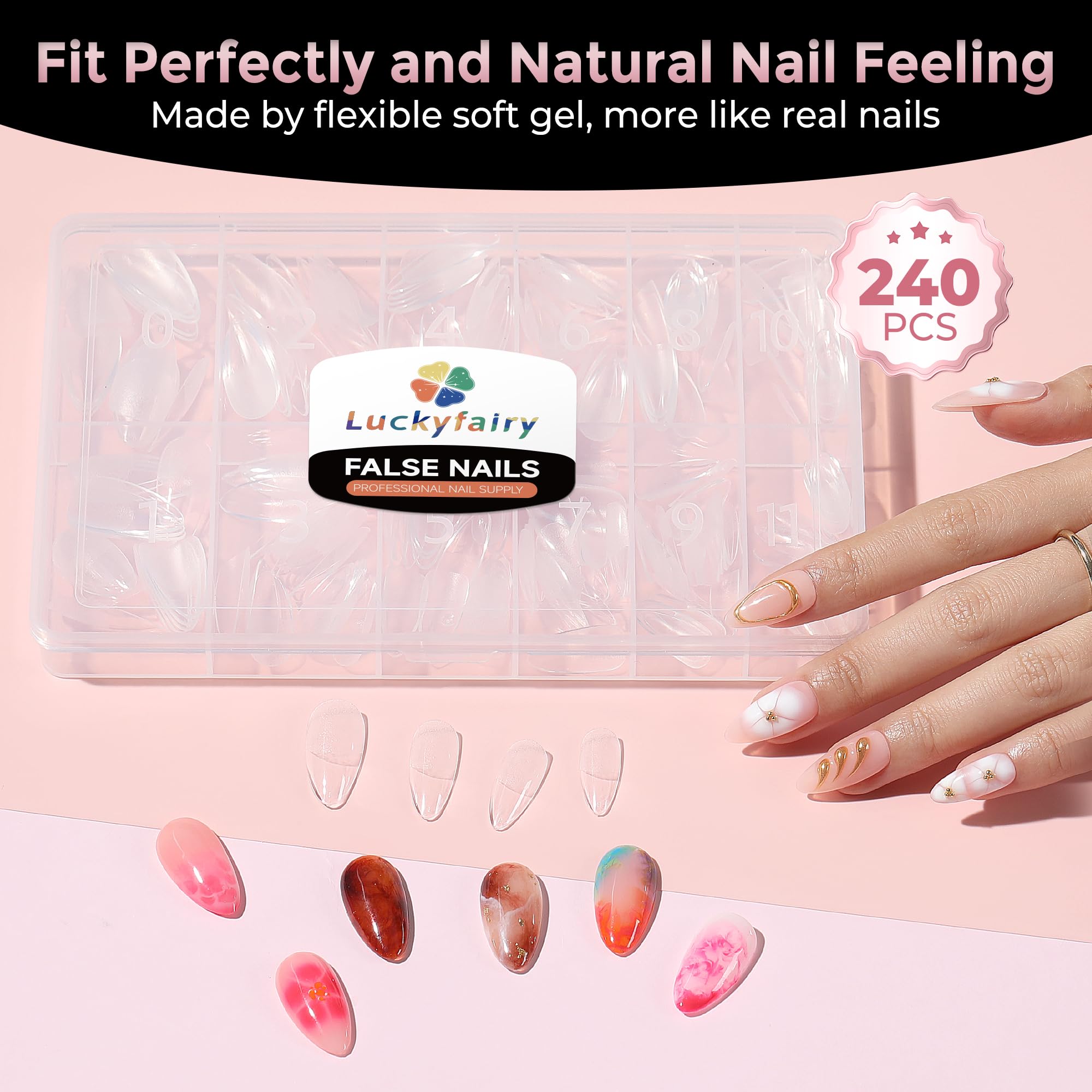 Luckyfairy twelve sizes ensure precise fit for varying nail shapes.