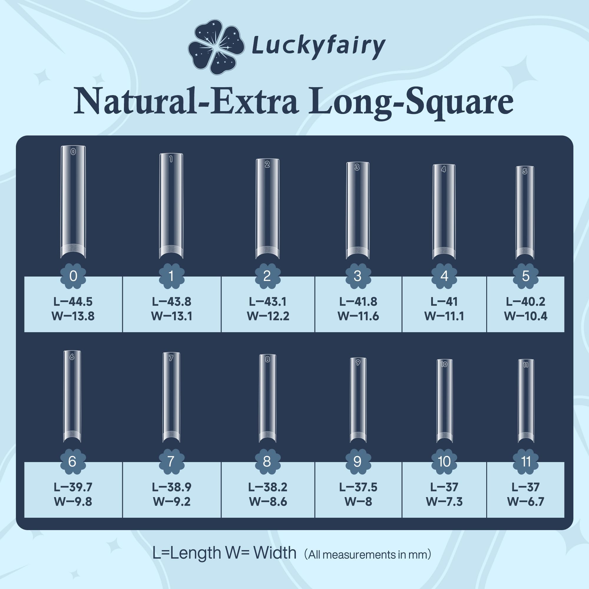 Luckyfairy XXL nail tips include 2 extra sizes for better fit.