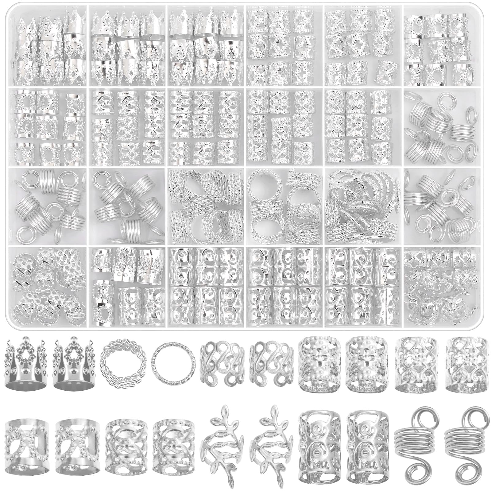 Lucomb accesorios plata para trenzas con cuentas variadas, ideal para decorar peinados.