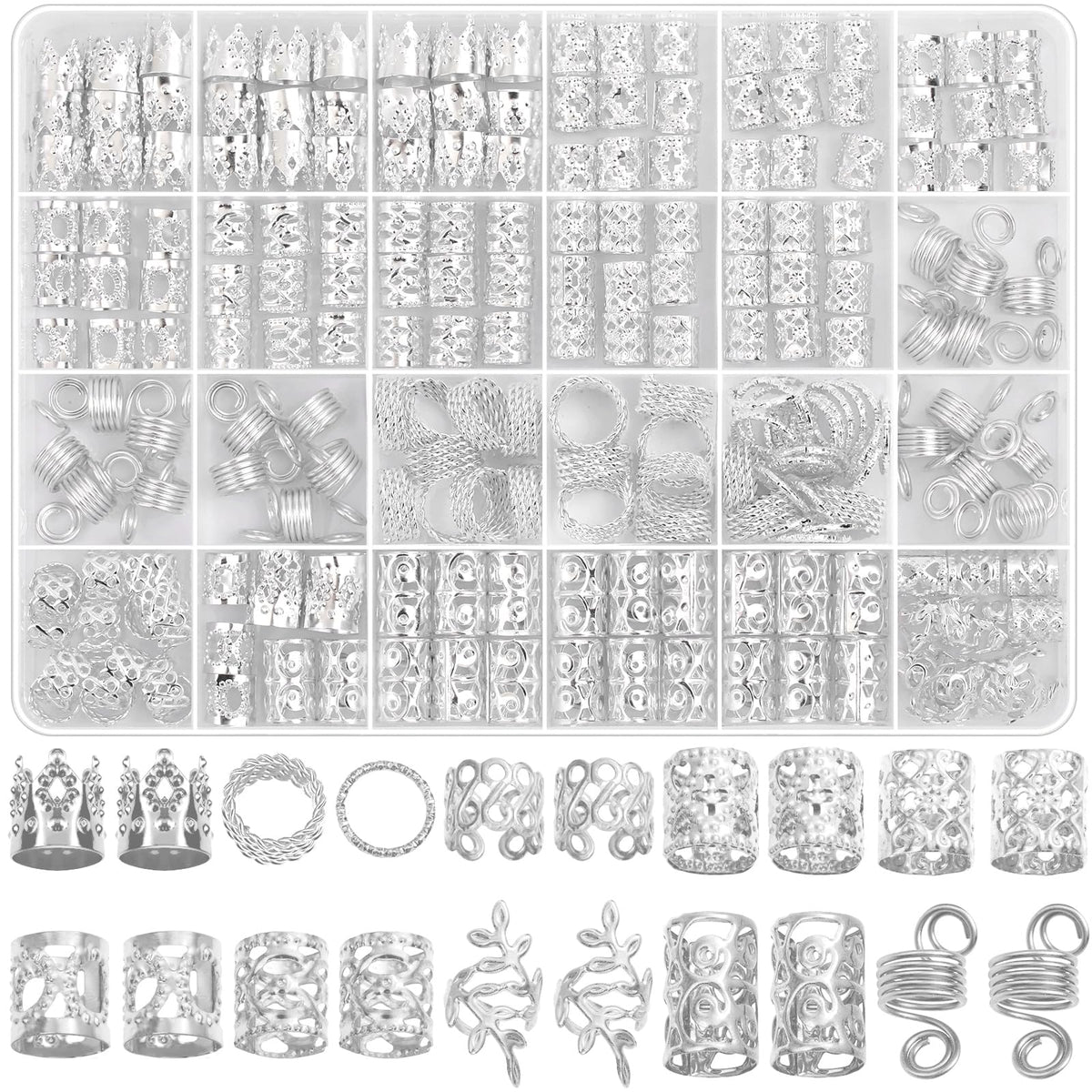 Lucomb accesorios plata para trenzas con cuentas variadas, ideal para decorar peinados.