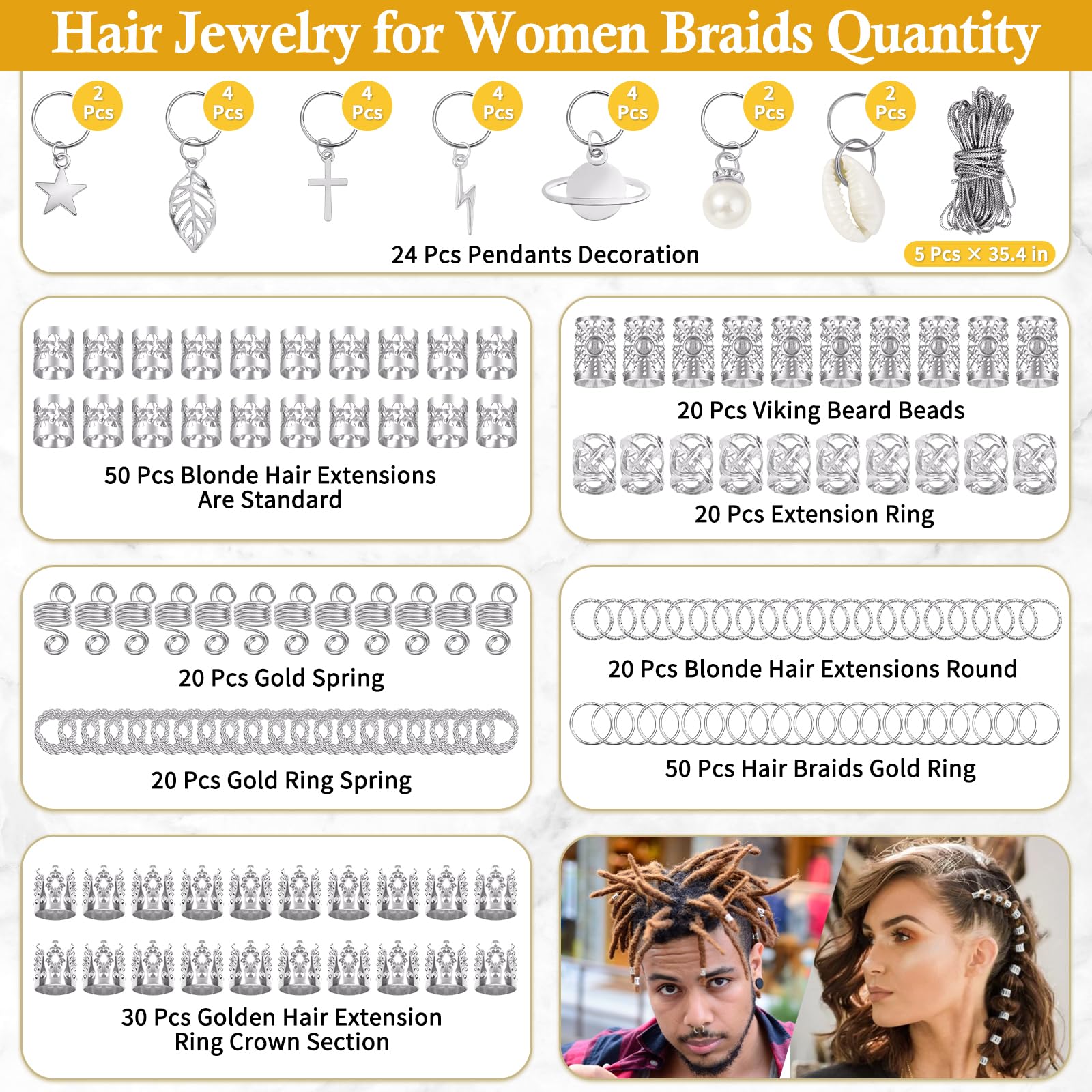 Joyas Lucomb para trenzas, aretes y adornos plateados para looks versátiles