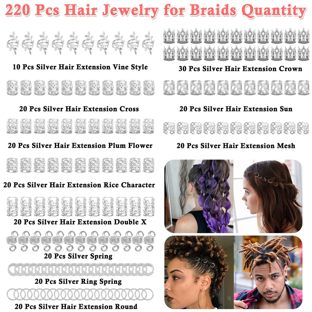 Lucomb aros plata para trenzas, adorno elegante para dreadlocks.