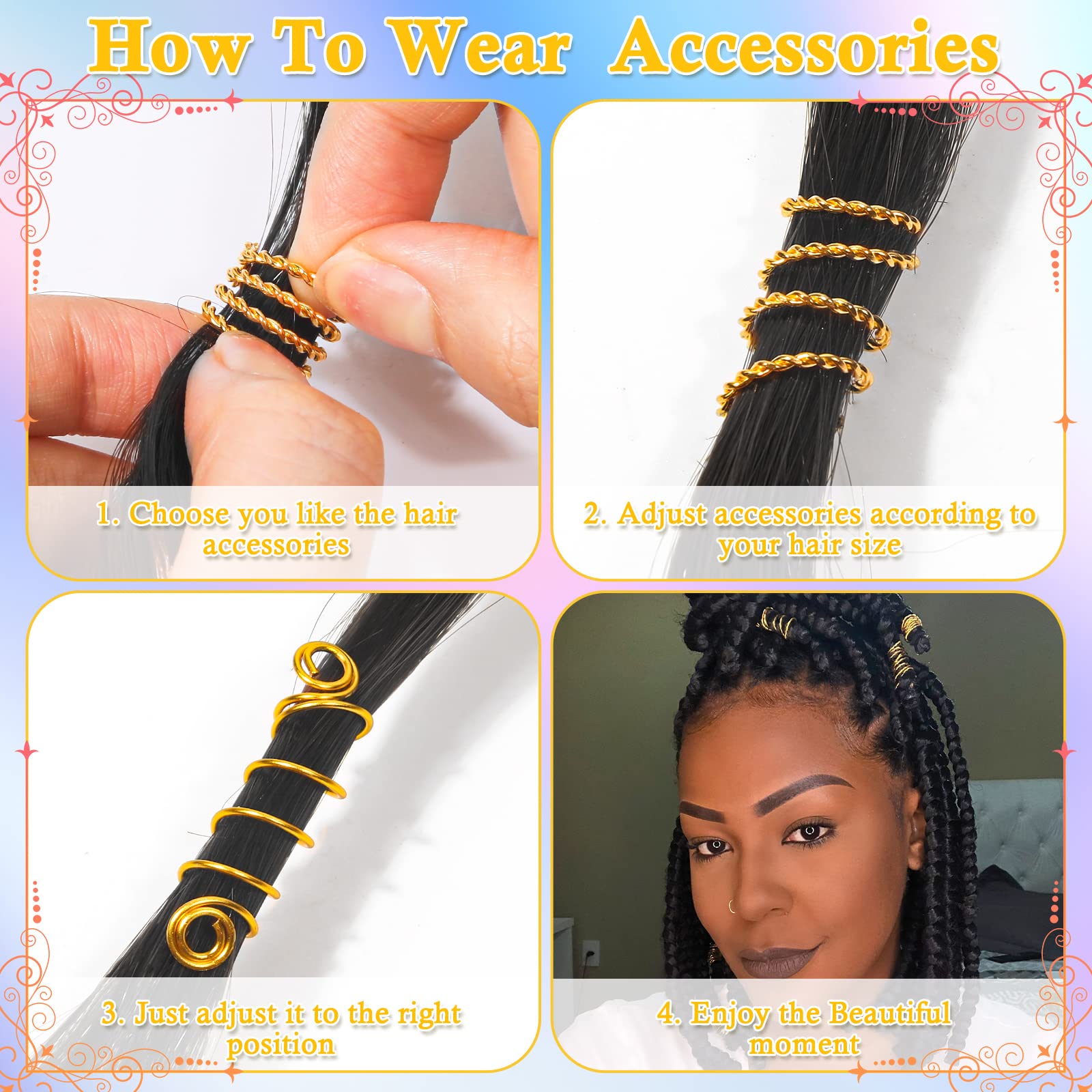 Lucomb ornamentos dorados para trenzas; versatilidad para personalizar peinados