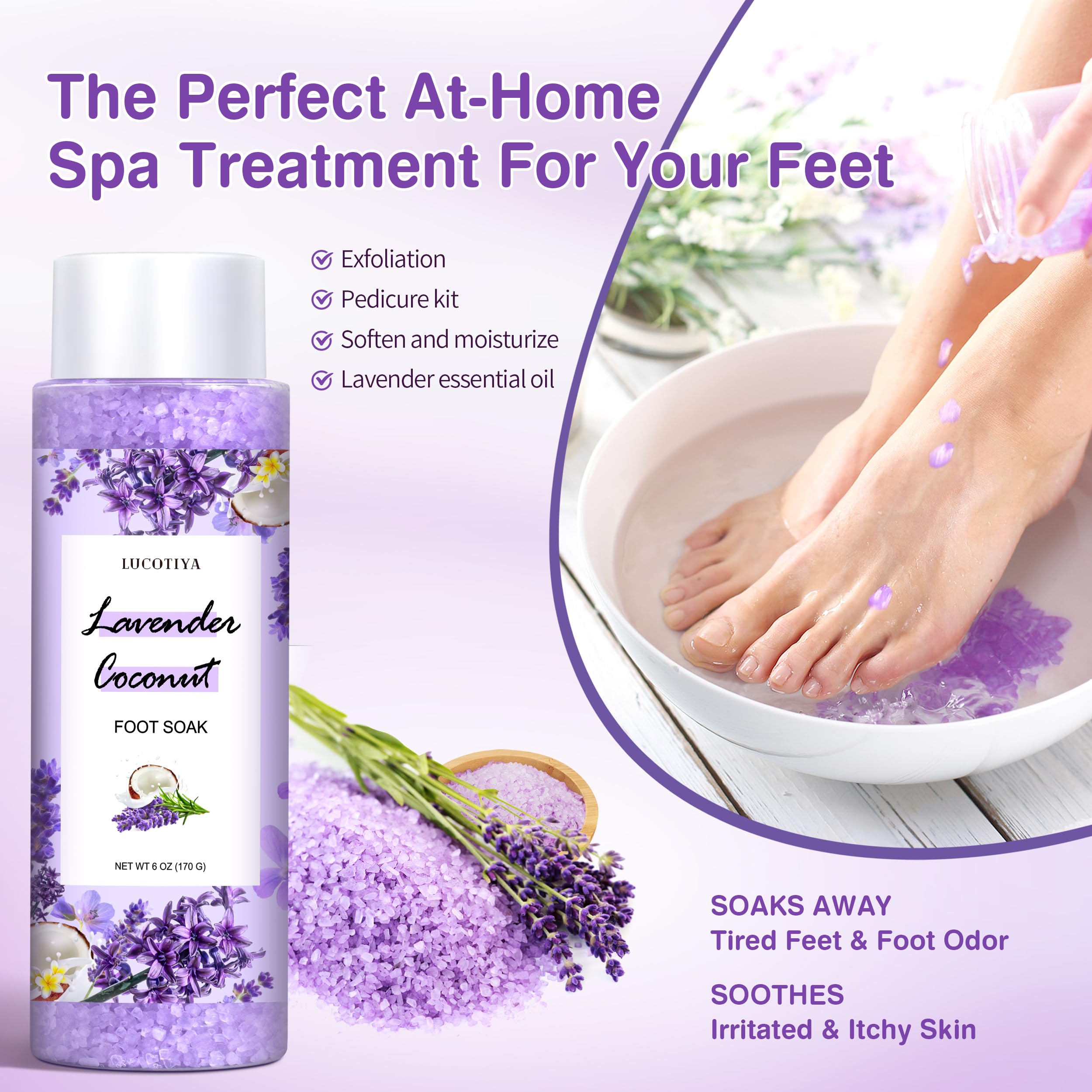 Lucotiya foot scrub jar showing exfoliating texture for smoother feet