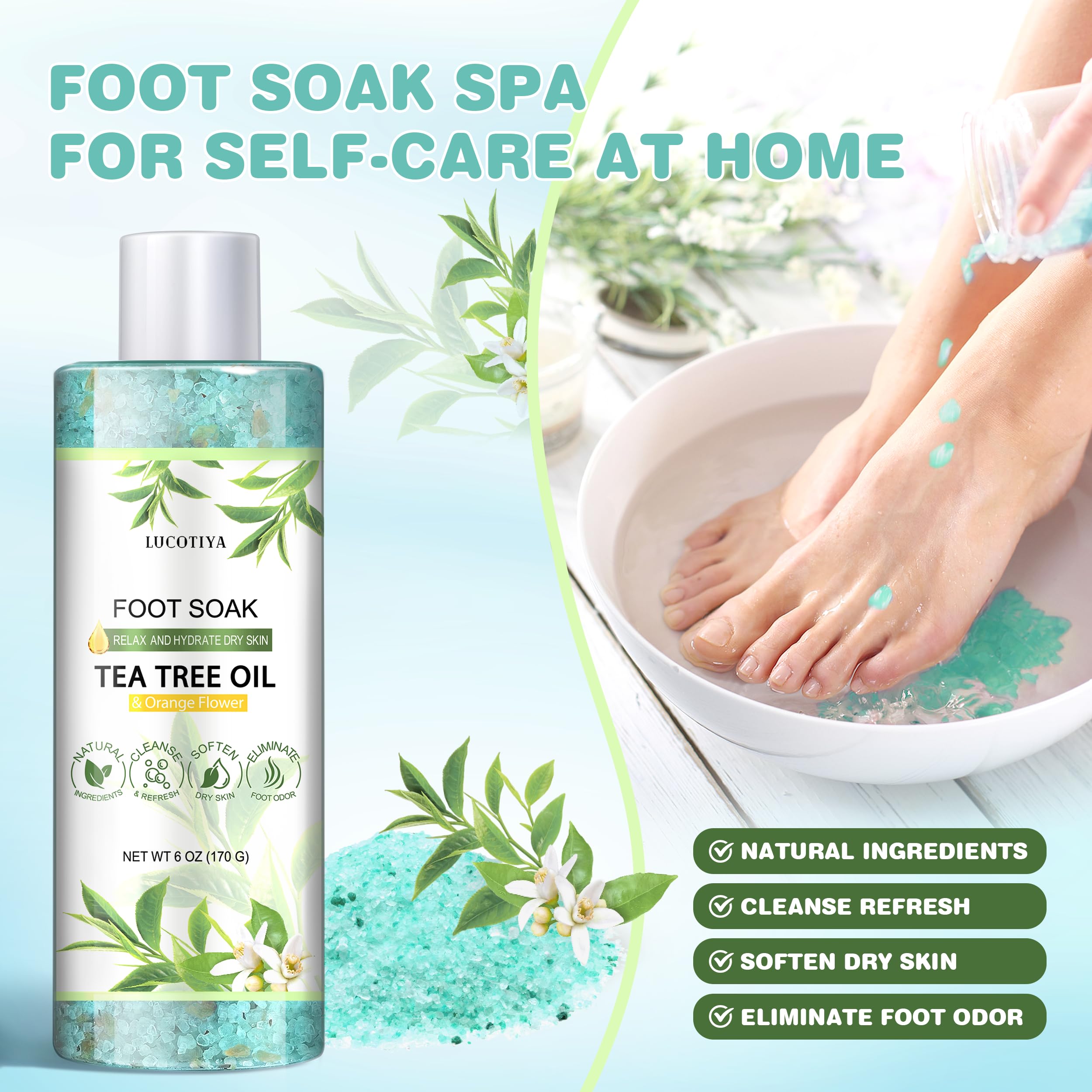 LUCOTIYA tea tree orange foot scrub for smoother, softer heels.