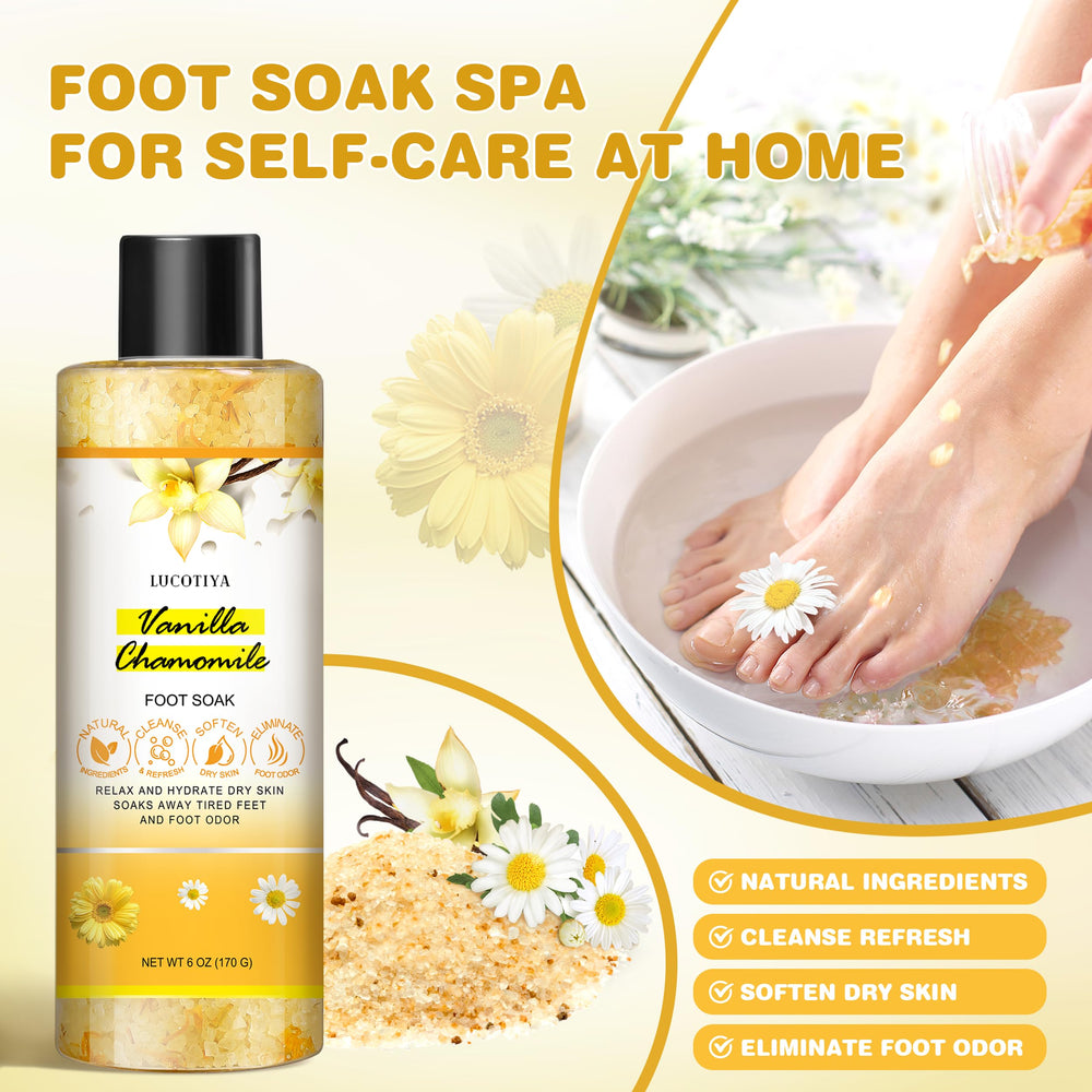 LUCOTIYA vanilla chamomile foot soak salts jar for hydration