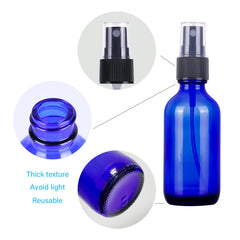LUFEVRM 2oz blue glass spray bottle cap close-up, secure and leak-resistant.